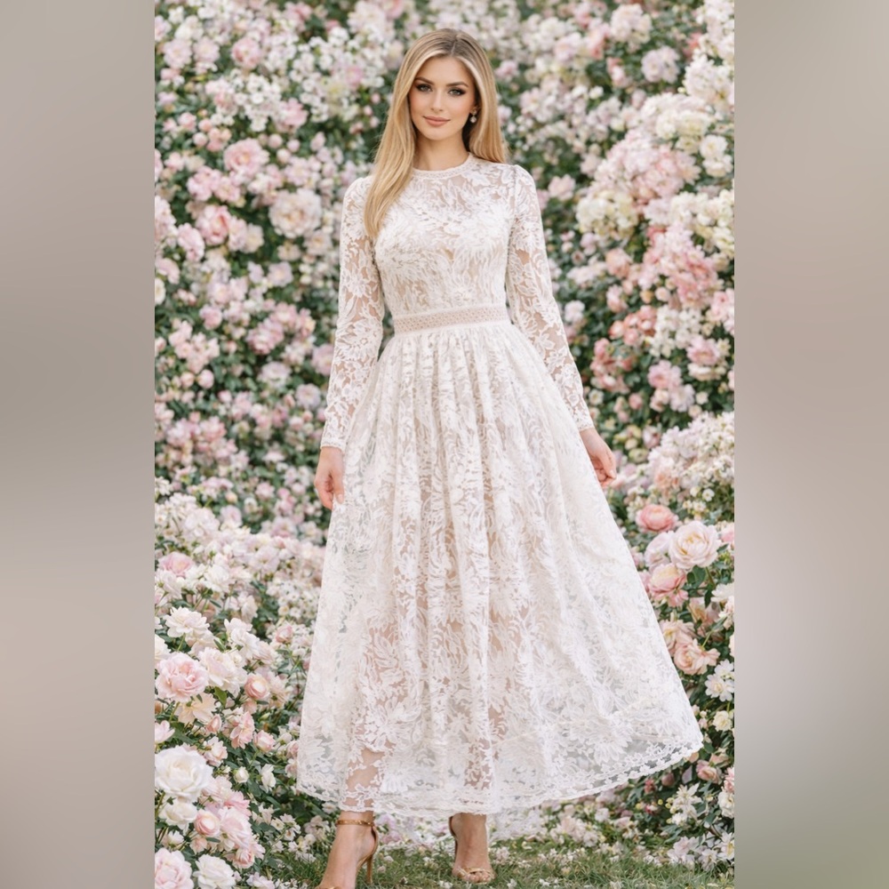 Ivy City Co Naples Lace Long Sleeve Midi Dress